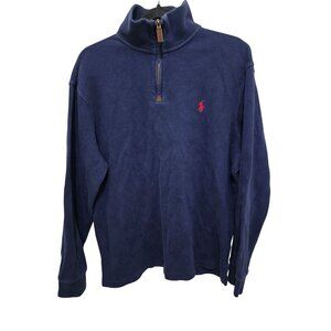 Ralph Lauren Polo Navy Blue 1/4 Zip Pullover Sweater With Red Logo Size L